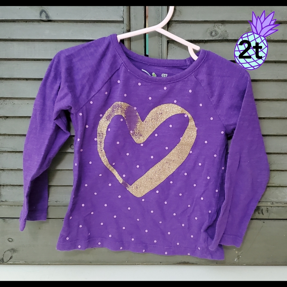Jumping beans purple ls gold sparkly heart shirt